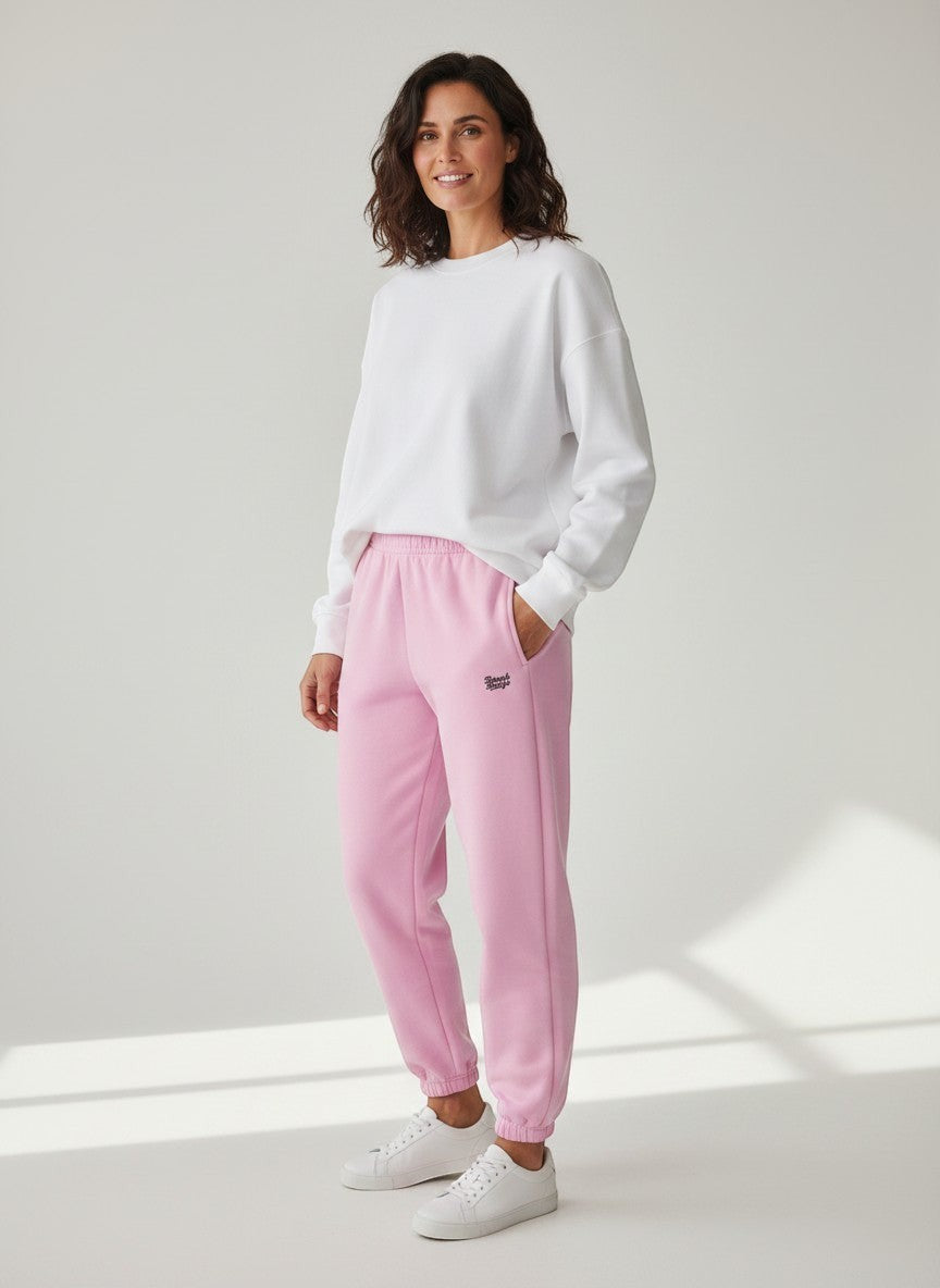 BeachBodyz® light pink cotton blend joggers with embroidered logo and elastic waistband.