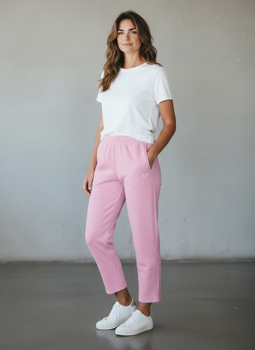 BeachBodyz® soft pink cotton blend premium jogginghose with embroidered logo and elastic waistband.