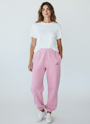 BeachBodyz® soft pink fluffy oversized jogging pants with elastic waistband and cuffs, perfect for casual wear.