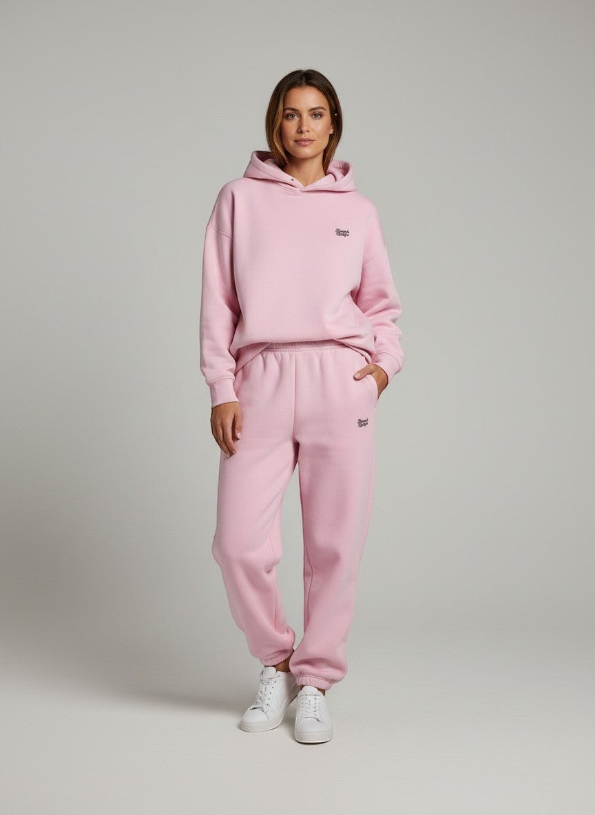 BeachBodyz® pink fluffy oversized jogging pants with embroidered logo and elastic waistband.