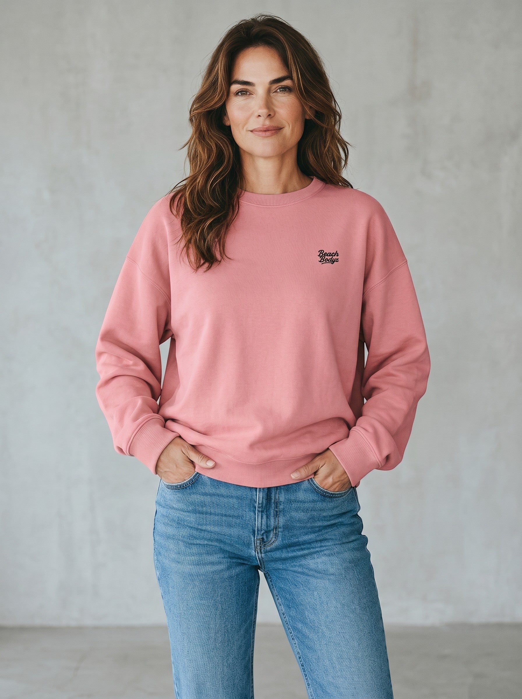 BeachBodyz® pink oversized sweatshirt made from organic cotton with embroidered logo on chest.