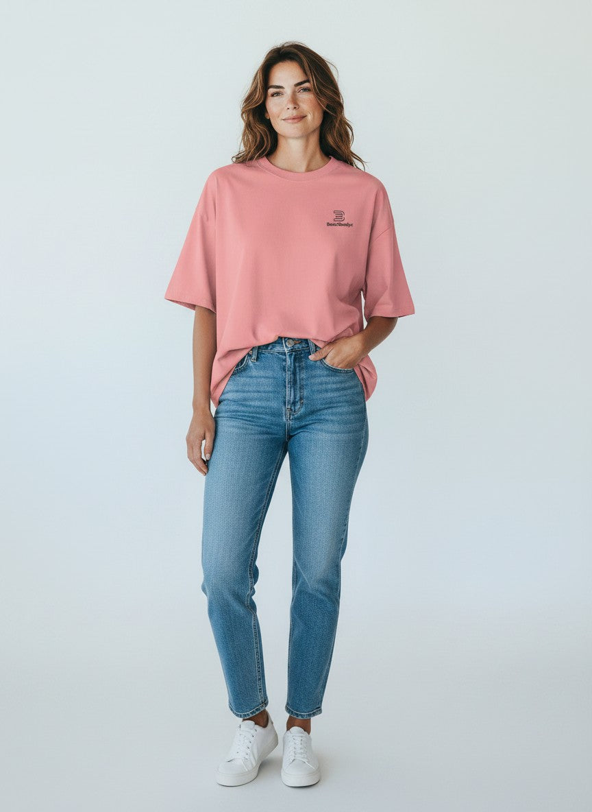 BeachBodyz® pink oversized t-shirt made from organic cotton with embroidered logo on chest.