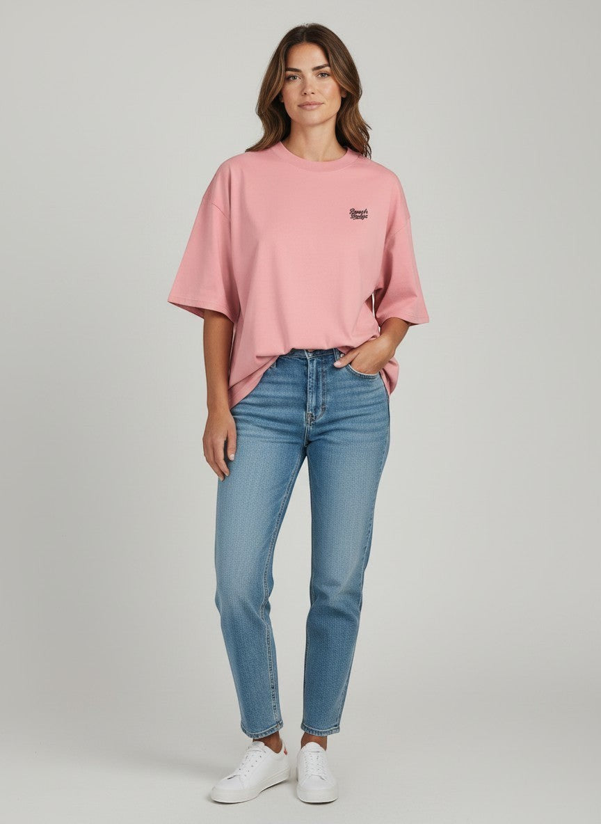 BeachBodyz® pink oversized t-shirt made from organic cotton with a small embroidered logo on the chest.
