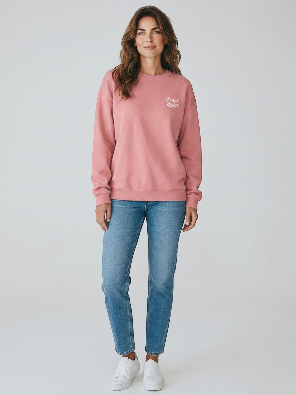 BeachBodyz® pink oversized organic cotton sweatshirt with subtle embroidered logo on chest.