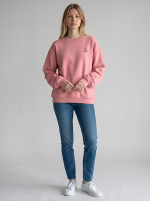BeachBodyz® pink oversized sweatshirt with subtle embroidered logo on chest, made from organic cotton.