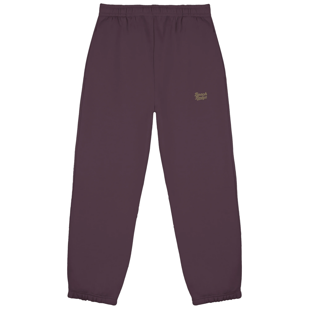 BeachBodyz® plum purple fluffy cotton blend jogging pants with elastic waistband and embroidered logo.