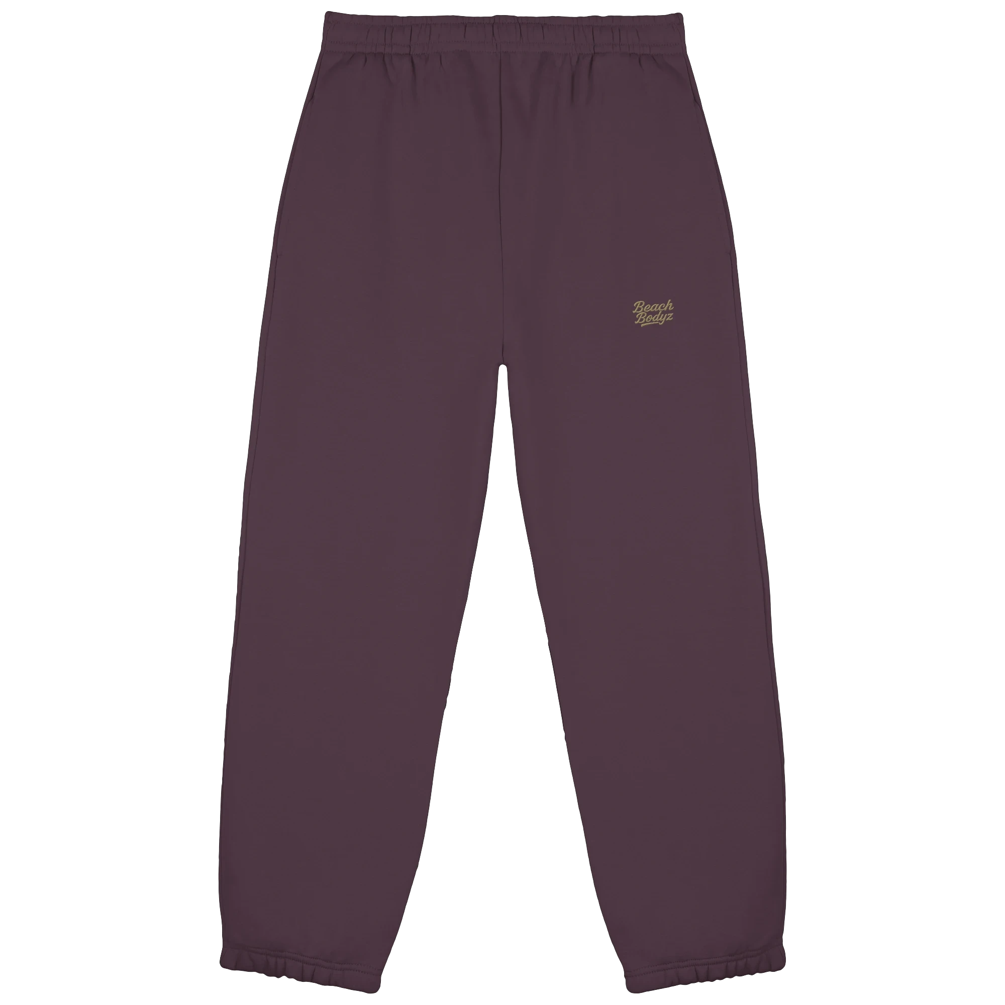BeachBodyz® plum purple fluffy cotton blend jogging pants with elastic waistband and embroidered logo.