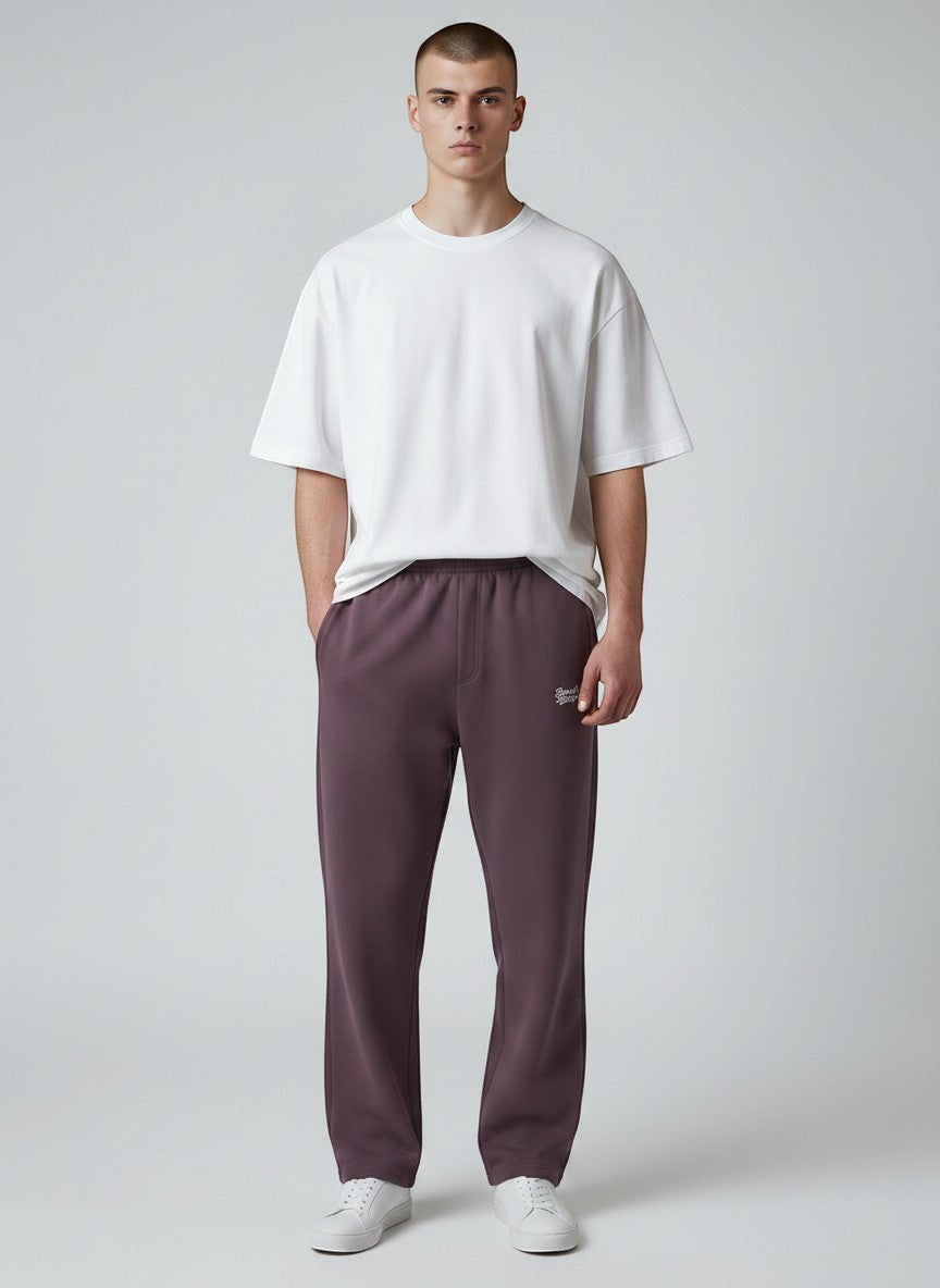 BeachBodyz® plum purple cotton blend jogginghose with embroidered logo and elastic waistband.