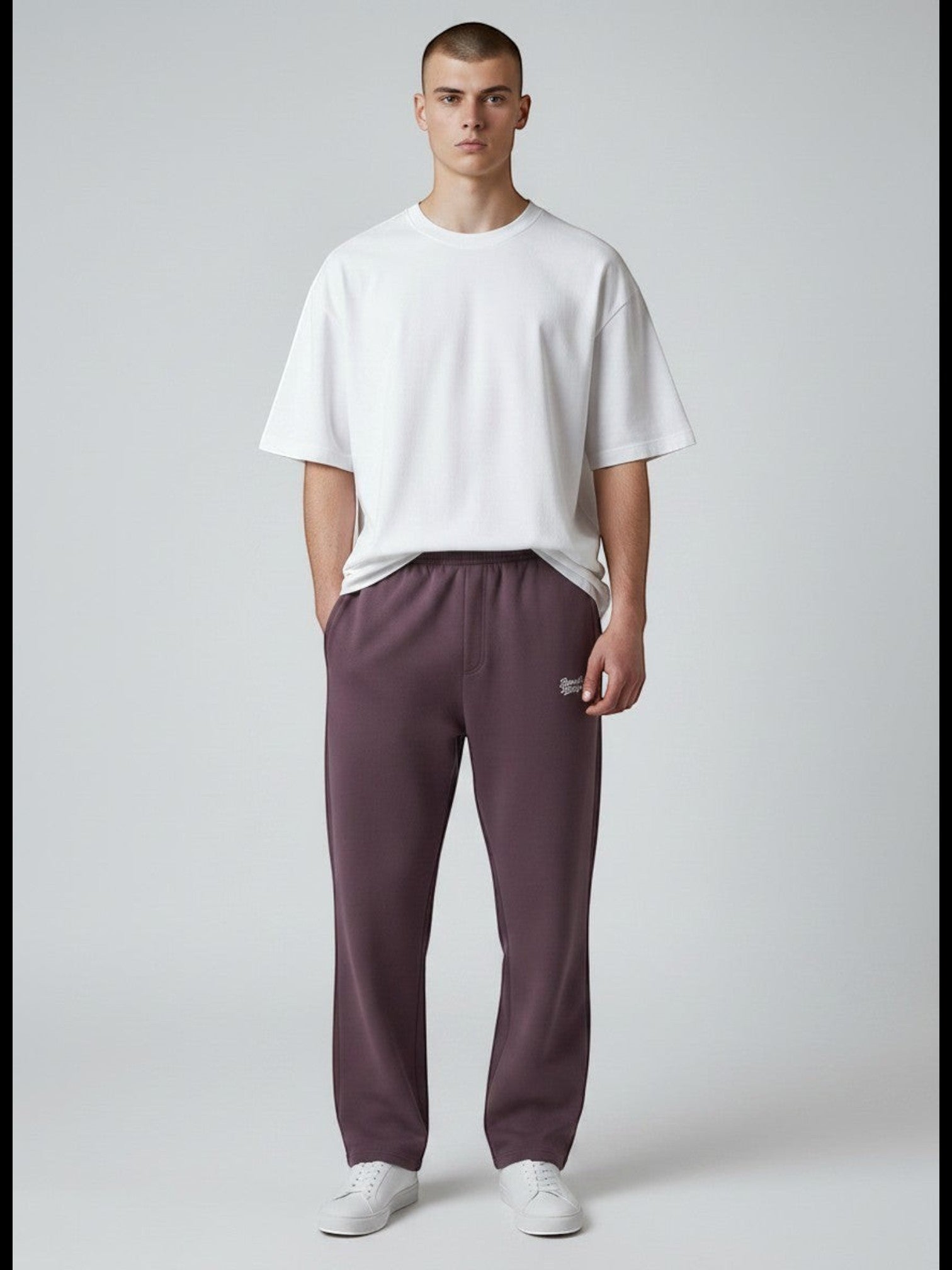 BeachBodyz® plum purple cotton blend jogginghose with embroidered logo and elastic waistband.