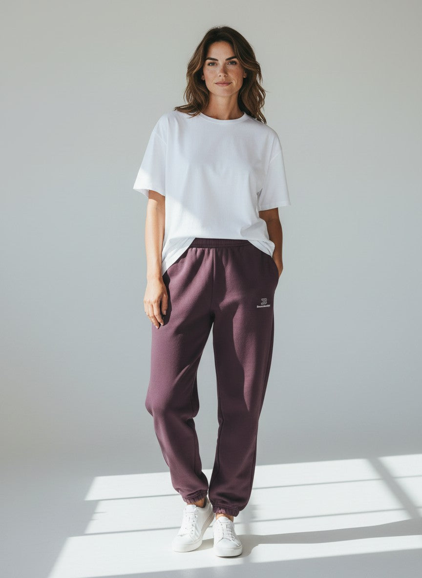 BeachBodyz® plum purple fluffy oversized jogginghose with elastic waistband and drawstring.