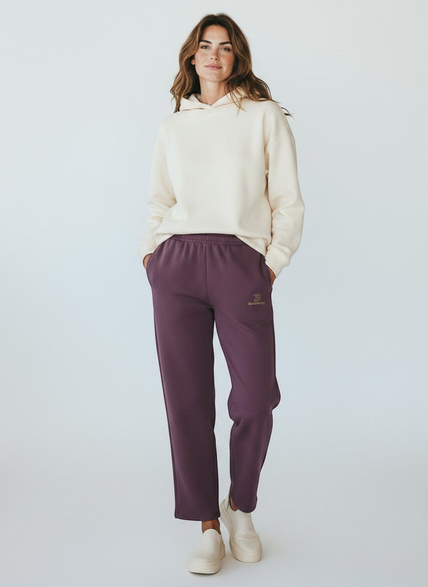 BeachBodyz® plum purple cotton-blend jogging pants with elastic waistband and subtle logo.