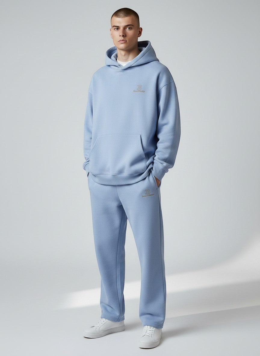 BeachBodyz® powder blue cotton blend sports jogging pants with elastic waistband and subtle logo.