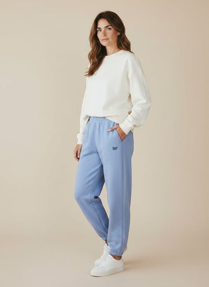 BeachBodyz® powder blue fluffy oversized jogging pants with elastic waistband and drawstring, perfect for loungewear.