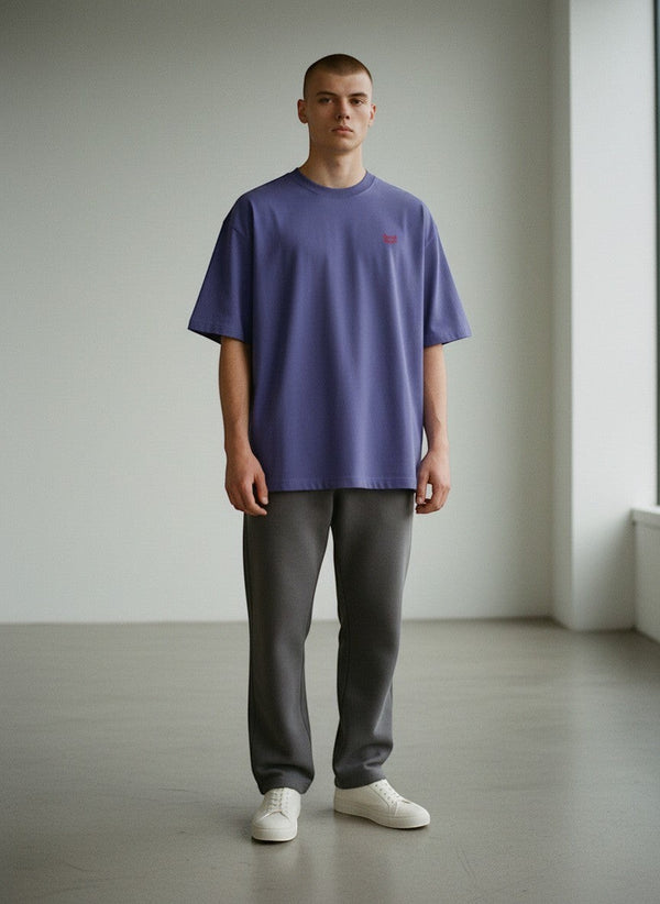 BeachBodyz® purple oversized t-shirt made from bio-cotton with red embroidered logo on chest.