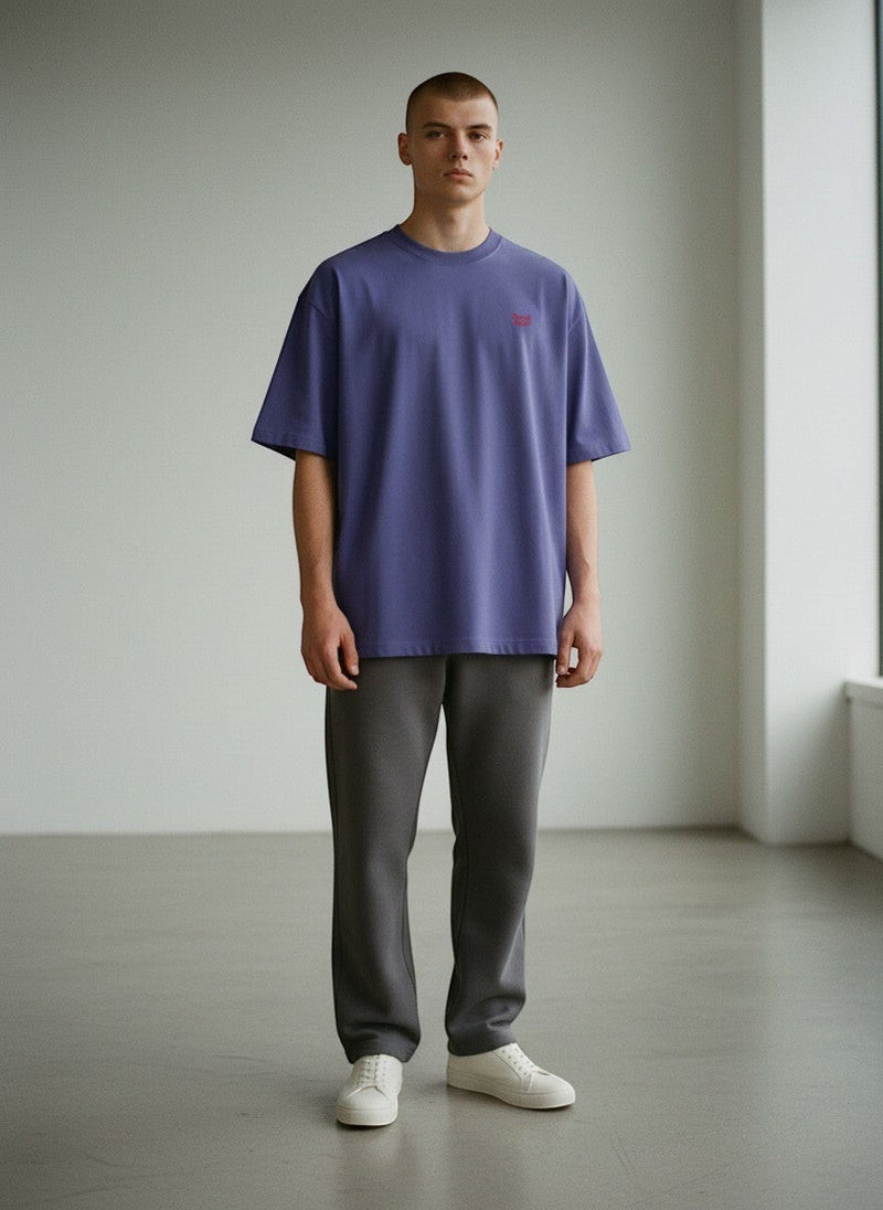 BeachBodyz® purple oversized t-shirt made from bio-cotton with red embroidered logo on chest.
