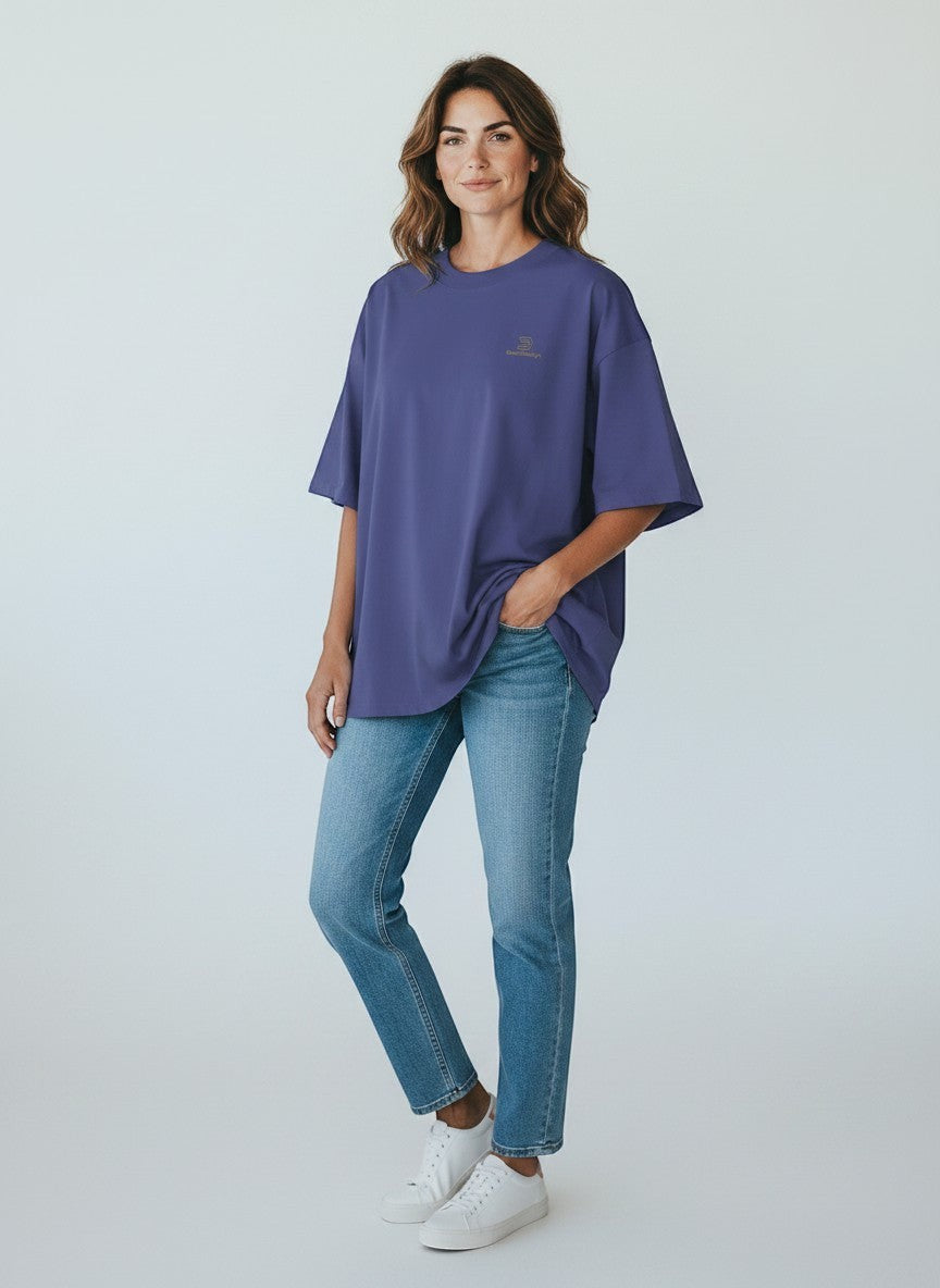 BeachBodyz® Silence oversized t-shirt in purple bio-cotton with embroidered logo on chest.