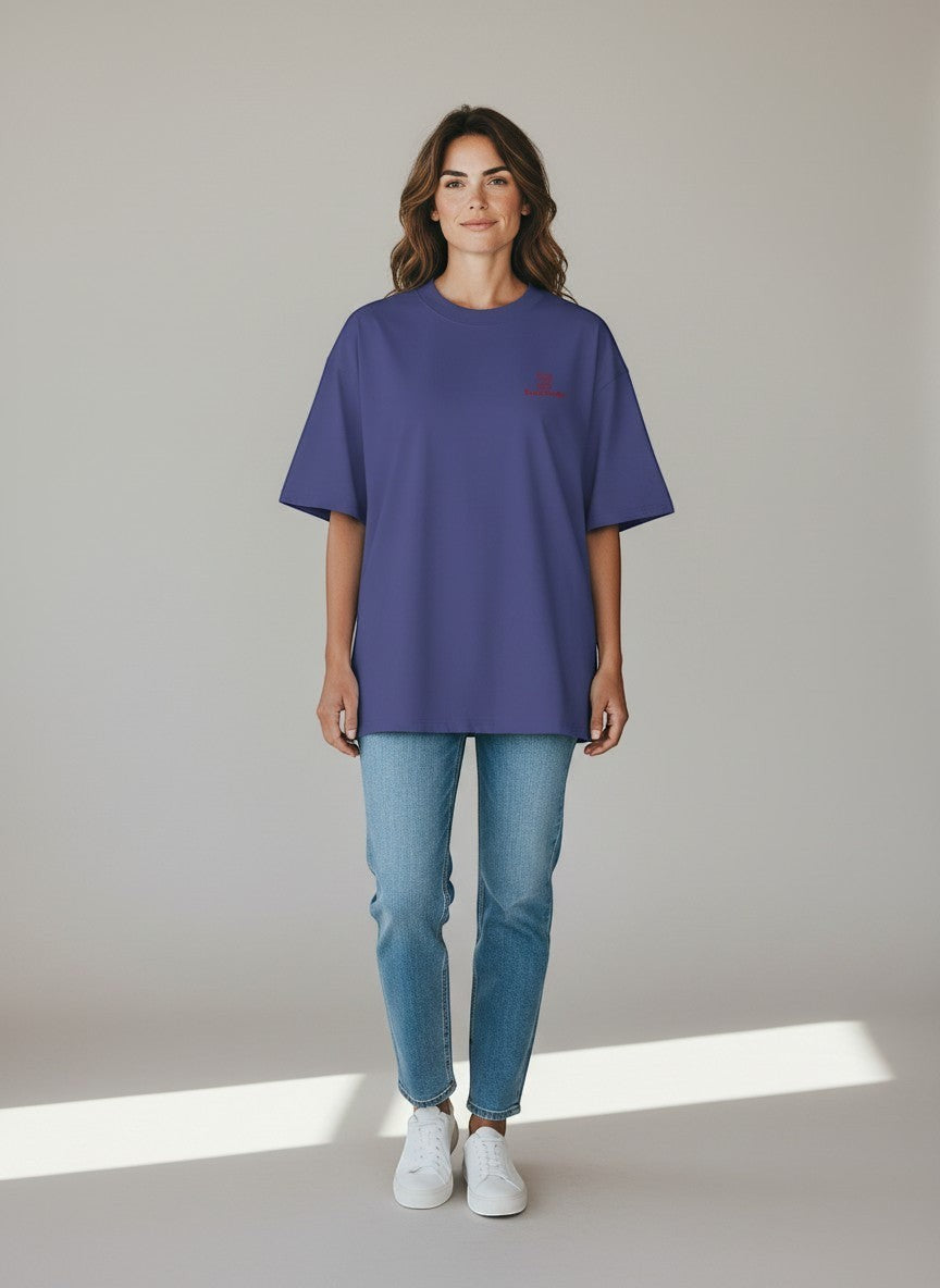 BeachBodyz® purple oversized t-shirt made from organic cotton with a small red embroidered logo on the chest.