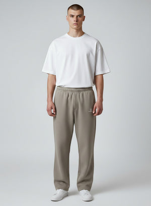 BeachBodyz® taupe cotton-blend jogging pants with elastic waistband and subtle logo embroidery.