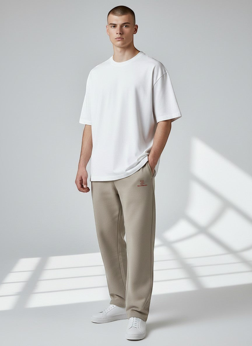 BeachBodyz® taupe cotton-blend essential sport jogginghose with elastic waistband and subtle logo.