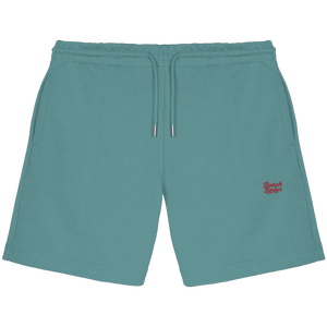 BeachBodyz® teal blue cotton jogger shorts with embroidered logo and drawstring waist. Comfortable streetwear style.