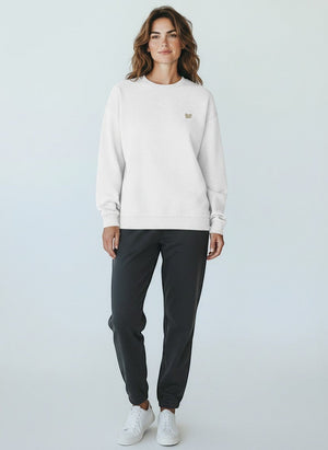 BeachBodyz® white oversized sweatshirt made from 100% organic cotton with a small embroidered logo on the chest.
