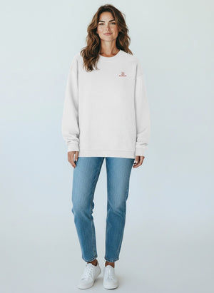BeachBodyz® white organic cotton oversized sweatshirt with embroidered logo on chest.