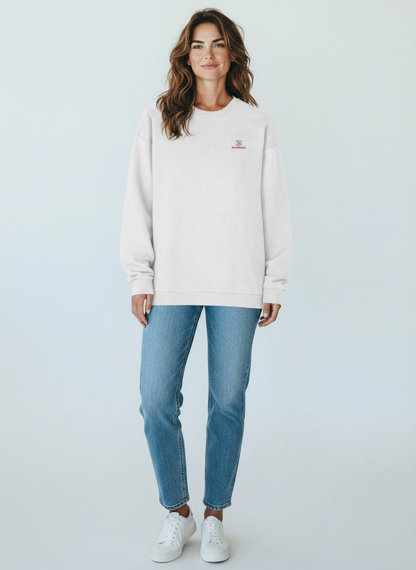 BeachBodyz® white organic cotton oversized sweatshirt with embroidered logo on chest.