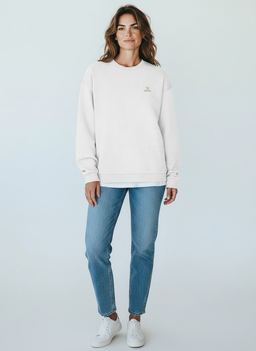 BeachBodyz® white oversized sweatshirt made from organic cotton with a subtle embroidered logo on the chest.
