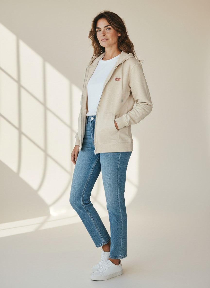 Power Zipper Hoodie mit Stickerei BeachBodyz Streetwear Oversize Zip Hoodie Bio-Baumwolle